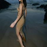 yipinpay Dress Backless Party Dresses New Year 2023 Bandage Long Dress High Slit Bodycon Sexy Dress Streetwear Christmas Clothes