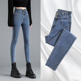 Yipinpay High Waist Jeans Autumn Winter Pencil Pants Denim Buttons Ladies Jeans Trousers High Elasticity Jean Femme