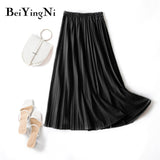 Yipinpay Pleated Midi Skirt Elastic High Waist Sweet Casual 2023 Summer Slim Long Preppy Woman's Skirts Maxi Black Skirt Jupe