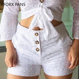 Yipinpay Women Broderie Lace Button-down Blouse & Shorts Sets Casual Women Sets