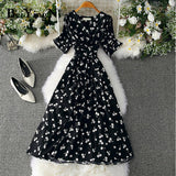 Yipinpay Summer French Dress Woman Heart Printed Sashes V-neck Elegant Party Luxury Oversized Womens Dresses Leisure Robe Femme