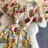 Yipinpay Retro Mesh Embroidery Dress Women Short Sleeve Ruffles A-line Dress Summer High Quality Elegant Chic Streetwear Dress