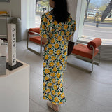 Yipinpay Dress Yellow Robe Longue Puff Sleeve Casual Midi Korean Summer Beach Vestido Festa Ladies Purple Dresses Moda Feminina