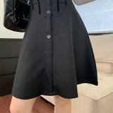 Yipinpay Black Sexy High Waist Skirt Women Autumn Korean Fashion Button Patchwork A-line Mini Skirts Casual Goth Streetwear