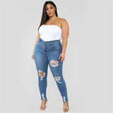 Yipinpay size clothing XL-5XL women's ripped jeans high waist skinny denim jeans casual pencil pants high quality wholesale price