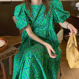 Yipinpay Puff Sleeve Dress Plus Size Women A-Line Green Maxi Dresses Harajuku Korean Purple Vestidos Mujer Verano 2023 Frau Kleid