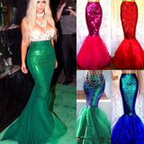 Yipinpay Women Girl Mermaid Halloween Cosplay Costume Fancy Party Tail Maxi Skirt Sparkle Sequins Long Dress Tail Skirt