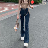 yipinpay Vintage High Waist Women Skinny Straight Jeans Sense of Design Streetwear Korean Fashion Mom Denim Trouser Flare Pants