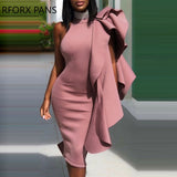 Yipinpay Women Solid Elegant Halter Asymmetrical Ruffle Hem Party Bodycon Banquet Dress