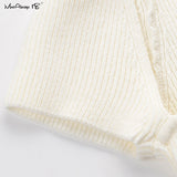 Yipinpay Slim Sexy Knitted Blouse Women White Basic Knitwear Top Female Summer Short Sleeve Cropped Black Top Streetwear 2023