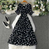 Yipinpay Summer French Dress Woman Heart Printed Sashes V-neck Elegant Party Luxury Oversized Womens Dresses Leisure Robe Femme