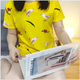 Yipinpay Women Pajamas 2024 Summer New Milk Silk Short-Sleeved Loose Sleepwear Girl Cute Sexy Nightie Casual Cartoon Home Wear