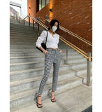 Yipinpay Elastic High Waist Black White Plaid Pencil Pants Women Wild Casual Vintage Pantalones De Mujer Straight Wide Leg Bottom