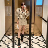 Yipinpay Lady Temperament Big Lapel Double Breasted Trench Jacket Short + Wrap Hip Mini Skirts Casual Vintage Sets Fashion Korean