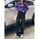 yipinpay Women's Jeans High Waist Straight Baggy Fashion Pants Street Patchwork Chic Design Vintage Female Wide Leg Denim Trouser