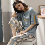 Yipinpay Women Pajamas 2024 New Cute Cartoon Short-Sleeved Shorts Pijamas Two-Piece Ladies Loose Nightie Sleepwear Home Clothes