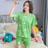 Yipinpay Women Pajamas 2024 Summer New Milk Silk Short-Sleeved Loose Sleepwear Girl Cute Sexy Nightie Casual Cartoon Home Wear