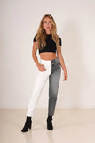 Yipinpay New White and Grey Stitched Jeans For Women Fashion High Waist Denim Straight Pants Street Trendy Trousers S-2XL Drop ship
