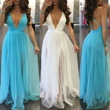 Yipinpay Women's Lace Long Formal Wedding Sleeveless Deep V Neck Evening Ball Gown Party Prom Bridesmaid Dress