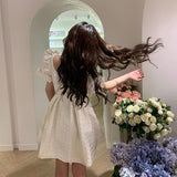 Yipinpay Short Sleeve Elegant Casual Women's Dresses Party Bow Design Sweet Vintage Dress Females One Piecce Dress Korean Chic