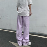 yipinpay Women's Jeans Vintage Straight Baggy High Waist Korean Fashion Streetwear Casual Pants Femme Wide Leg Purple Mom Denim Trouser