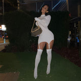 Yipinpay Black Hook Socks Bodycon Dress Women Autumn Long Sleeve Turtleneck Mini Dresses With Gloves Women Sexy Party Vestidos