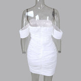 Yipinpay Women's Off Shoulder Tube Dress Elegant Party Slash Neck Ruched Pleated Bodycon Mini Dress Chic Fashion Sequin Wrap Dresses