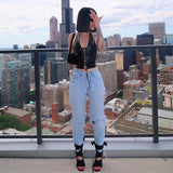 Yipinpay Sexy Women's Sleeveless Vest Solid Color Halter Bandage Lace Up Chest Hollow Out PU Leather Tops for Female