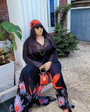 Yipinpay Pieces Set Women Printed Irregular Tops Bawting Sleeve V Neck Loose High Waist Wide Leg Pants African Fashion Suits New