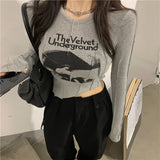 Yipinpay Print Cropped Tops 90s Vintage Women Long Sleeve Skinny T-shirt Y2K Female Autumn Basice Tees Harajuku Streetwear