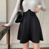 Yipinpay Black Sexy High Waist Skirt Women Autumn Korean Fashion Button Patchwork A-line Mini Skirts Casual Goth Streetwear