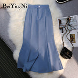 yipinpay Black Midi Skirt Women High Waist Solid Color Elegant Casual Street Office Ladies Skirts Split Summer OL Mermaid Skirt
