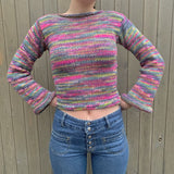 Yipinpay Vintage Rainbow Striped Knitted Sweaters Autumn Winter Crimping Long Sleeve Cropped Pullovers Jumpers Streetwear Chic Women 911