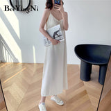 Yipinpay Black Spaghetti Strap Dress Long Casual Backless Basic Chiffon Casual Sexy Korean Elegant Maxi Party Dress Vestidos