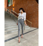 Yipinpay Elastic High Waist Black White Plaid Pencil Pants Women Wild Casual Vintage Pantalones De Mujer Straight Wide Leg Bottom