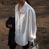 Yipinpay Stylish Oversized White Shirts Women Single-breasted Loose Casual Vintage Blouses And Tops Female Long Sleeve Blusas