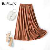 Yipinpay Pleated Midi Skirt Elastic High Waist Sweet Casual 2023 Summer Slim Long Preppy Woman's Skirts Maxi Black Skirt Jupe