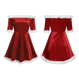 Yipinpay Miss Claus Dress Women Christmas Fancy Party Sexy Santa Off Shoulder Outfits Warm Ladies Velvet A-Line Short Dress
