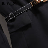 Yipinpay Dres Women With Belt Elegant Work Wear V-neck Office Ladies Pleated Long Sleeve Suit Dresses Luxury Oversized Vestidos