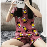 Yipinpay Women Pajamas 2024 Summer New Milk Silk Short-Sleeved Loose Sleepwear Girl Cute Sexy Nightie Casual Cartoon Home Wear