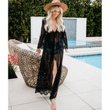 Yipinpay Sleeve Mesh Dress Women Sexy Cover Ups Summer See Through Maxi Dresses Lace Flowear Sarong Kaftan Dress