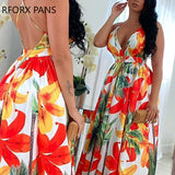 Yipinpay Print Backless Maxi Dress Summer Dress Women Fashion Party Elegant Clothes