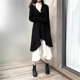 Yipinpay Women dress Oversize Two piece set Korean style Fashion Long female bing Patchwork Long sleeve Black dress 2023 HOT