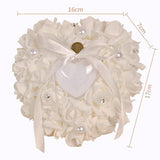 Yipinpay Jewelry Case Heart-shape Rose Flowers Ring Box Romantic Wedding Ring Bearer Pillow Cushion Holder Valentine's Day Gift 2023