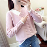 Yipinpay Women's Sweaters Knitting Pullover 2024 New Autumn Winter Casual Loose Striped V-neck Knitted Sweater Female Pullovers Tops
