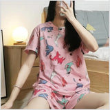 Yipinpay Women Pajamas 2024 Summer New Milk Silk Short-Sleeved Loose Sleepwear Girl Cute Sexy Nightie Casual Cartoon Home Wear