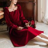 Yipinpay Red Long Velvet Dress Women French Elegant Chic Wedding Evening Party Dress Y2K Gothic Casual Bodycon Dress Autumn 2023