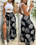 Yipinpay autumn women's printed Split Leg Pants Set