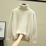 Yipinpay winter loose 2024 new high-neck imitation mink velvet split fork thick knitted base sweater women's hedging