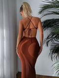 Yipinpay Mo Halter Hollow Out Dress For Women Sexy Sleeveless Backless Club Party Cutout Bandage Elegant Dresses Clothes 2023
